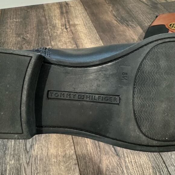Tommy Hilfiger Riding Boots Two-Tone Knee High Logo Black Brown Size 8 - Picture 9 of 10